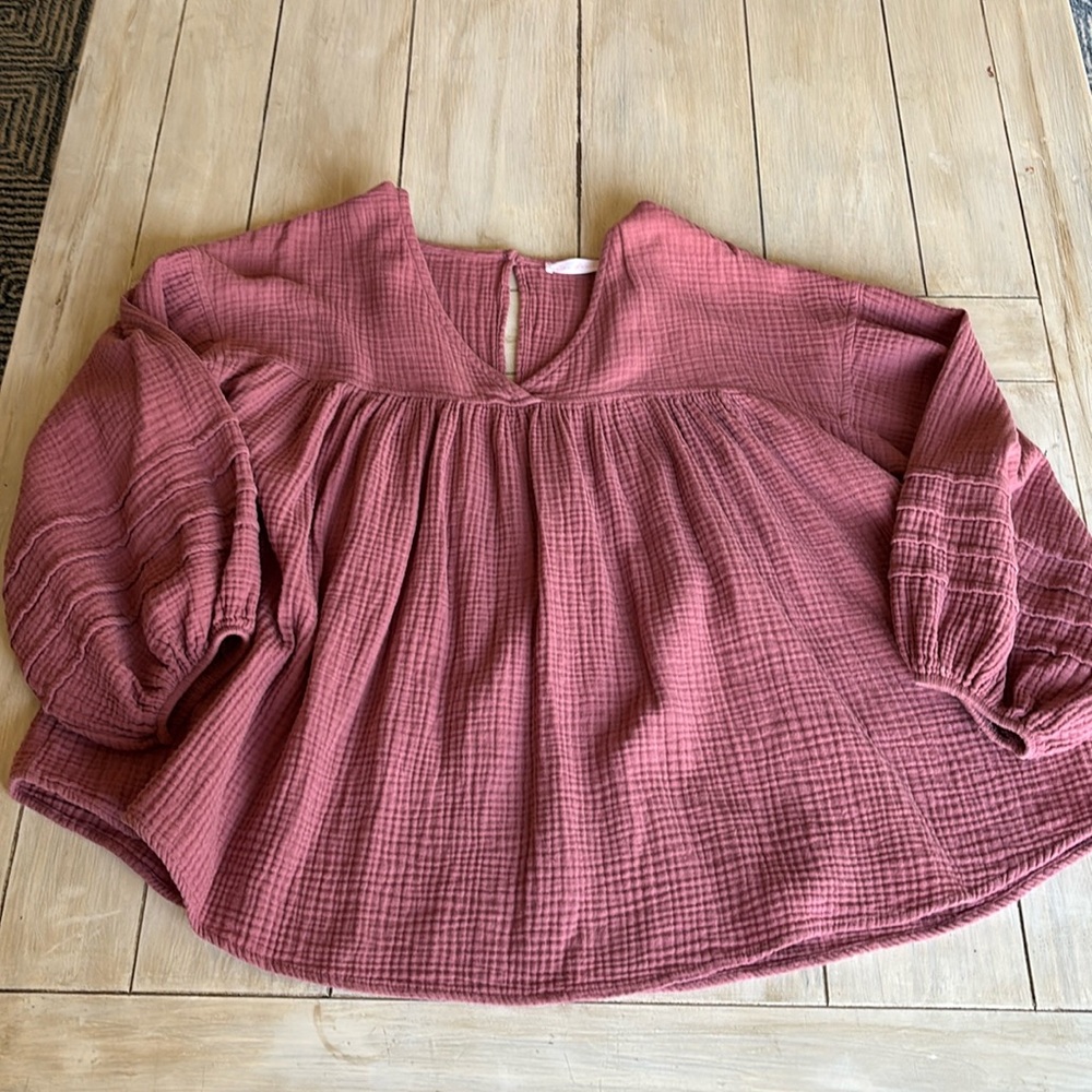 Ces Femme Boutique Mauve Pink Cotton Baby Doll Top Large